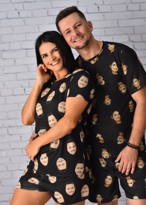 Combo Pijama Casal Curto Personalizado com Foto - Preto