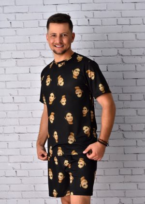 Pijama de Malha Masculino Personalizado com Foto - Preto