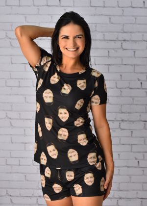 Pijama de Malha Curto Personalizado com Foto - Preto