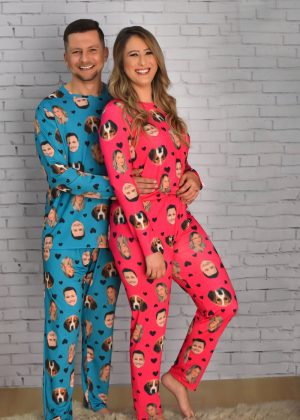 Pijama Casal Jersey Pink/Turquesa