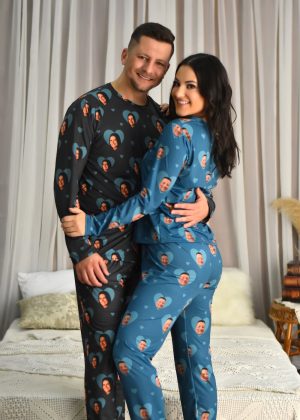 Pijama Casal Jersey Azul Petróleo/Cinza Escuro